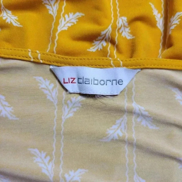 Liz Claiborne 2X /3X Goldenrod Wheat Print Deep V Neck Short Slit Sleeve Blouse - Picture 9 of 10